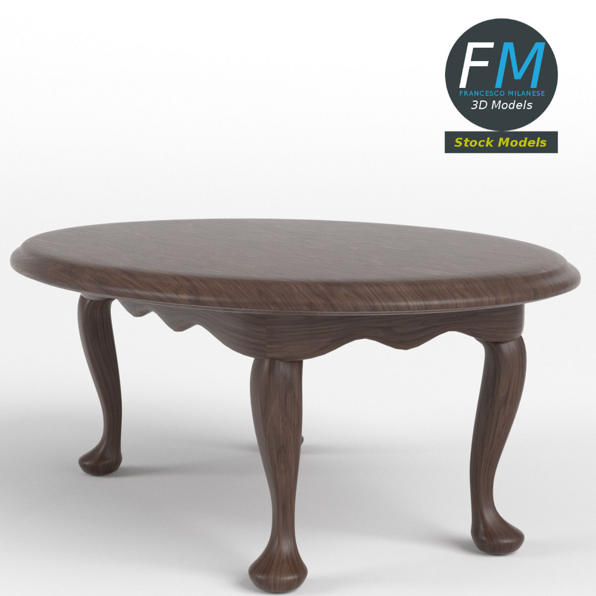 3D-Modell - Ovaler Holztisch - 04