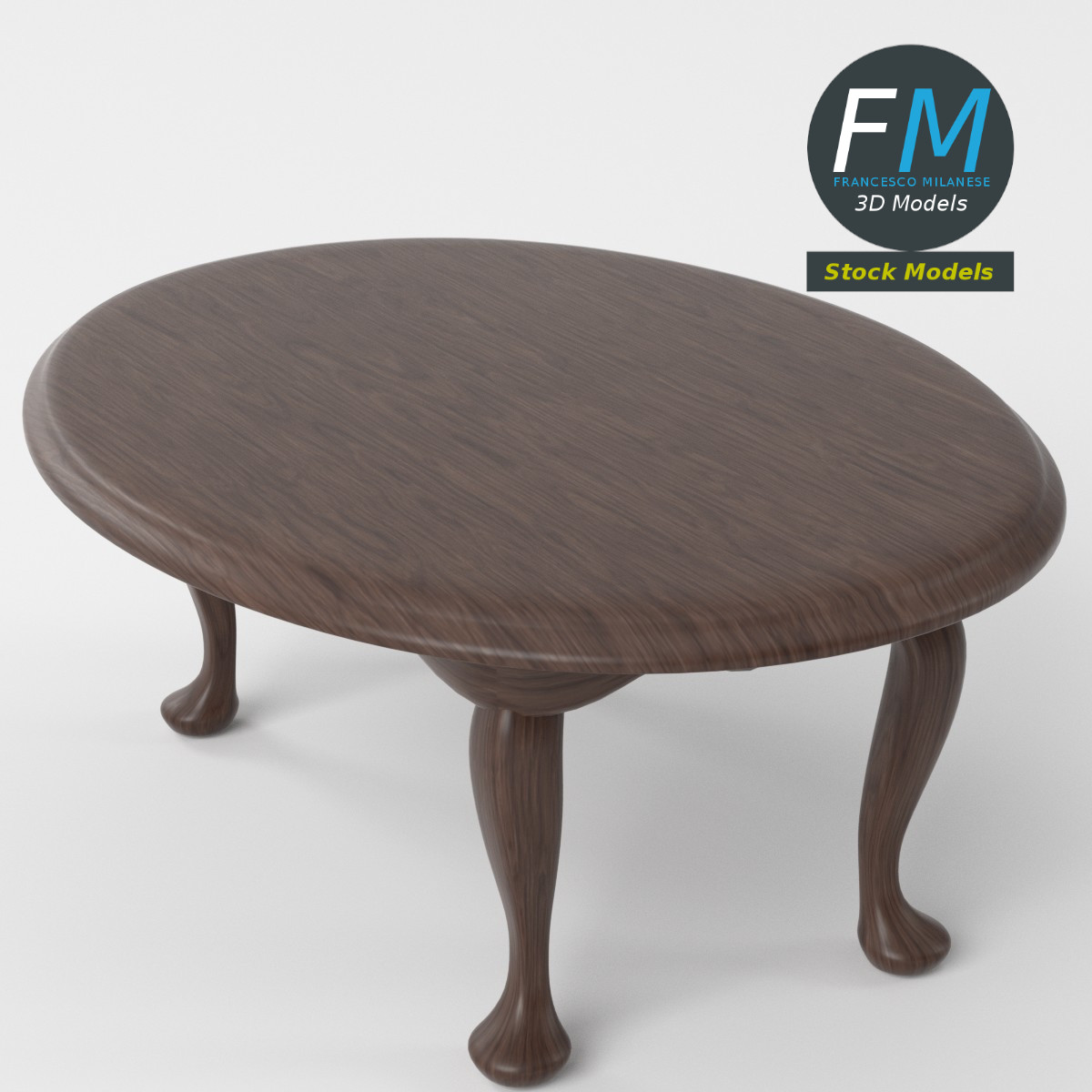 3D-Modell - Ovaler Holztisch - 05