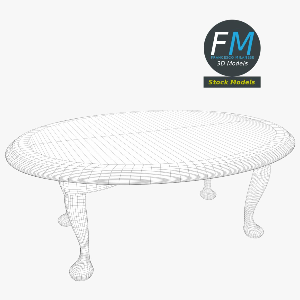 3D-Modell - Ovaler Holztisch - 07