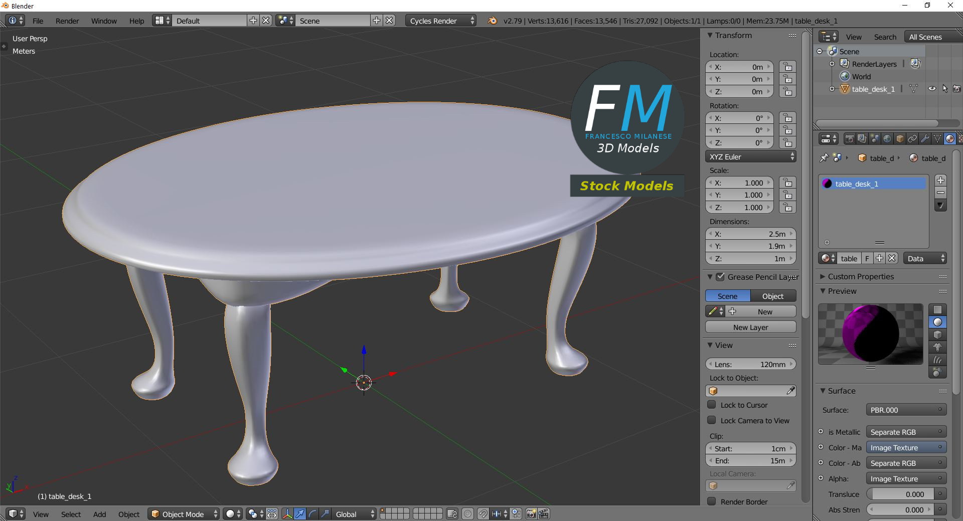 3D-Modell - Ovaler Holztisch - 09