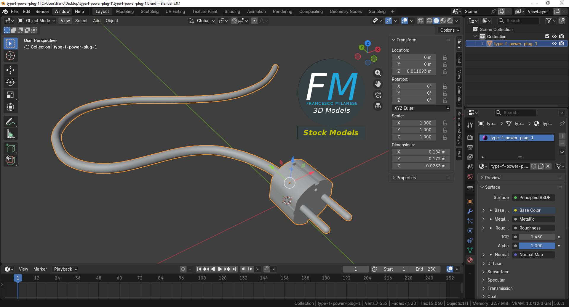 3D-Modell - Typ-F-Netzstecker - 09