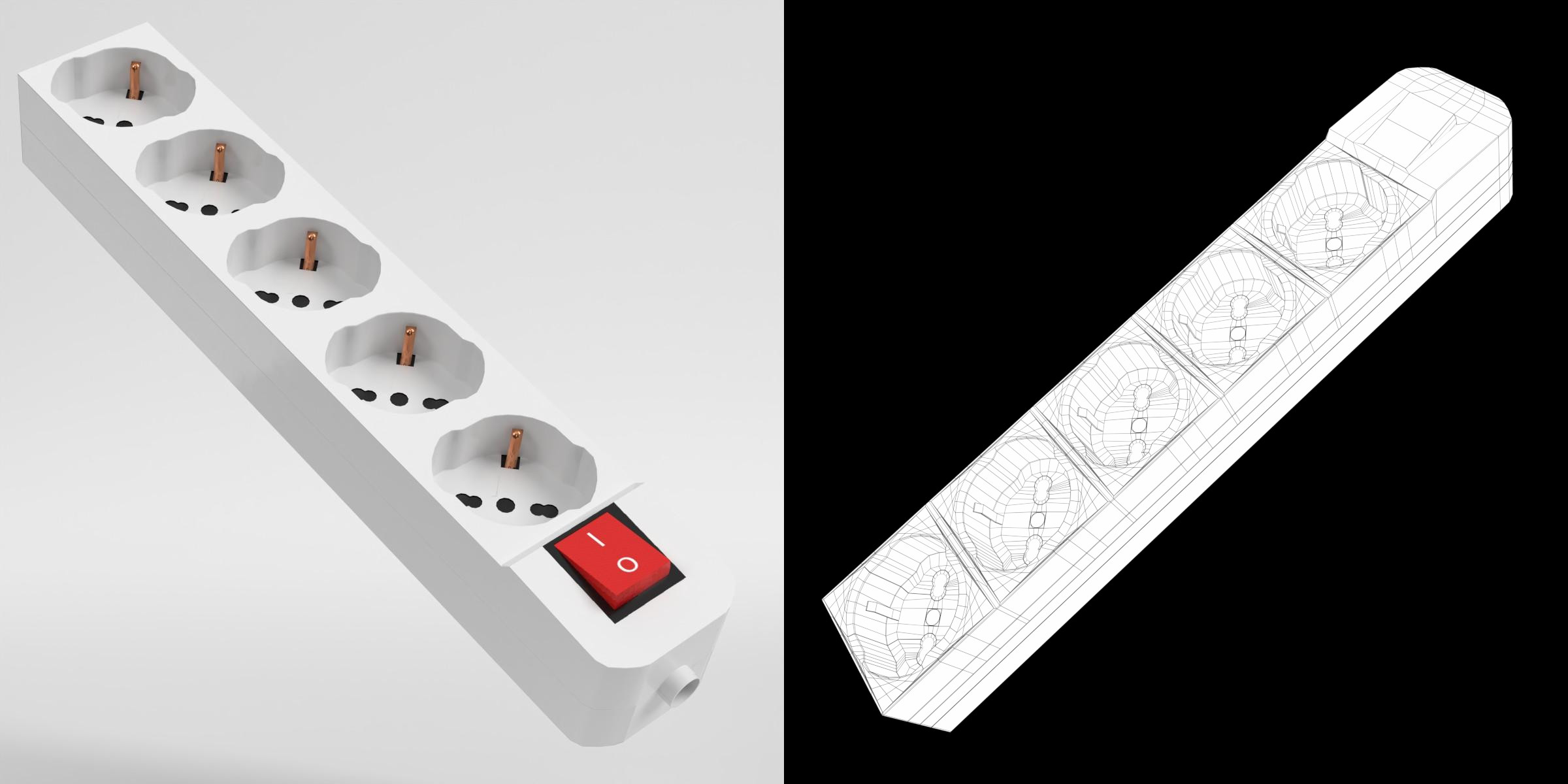 3D-Modell - Typ-F-Steckdosenleiste