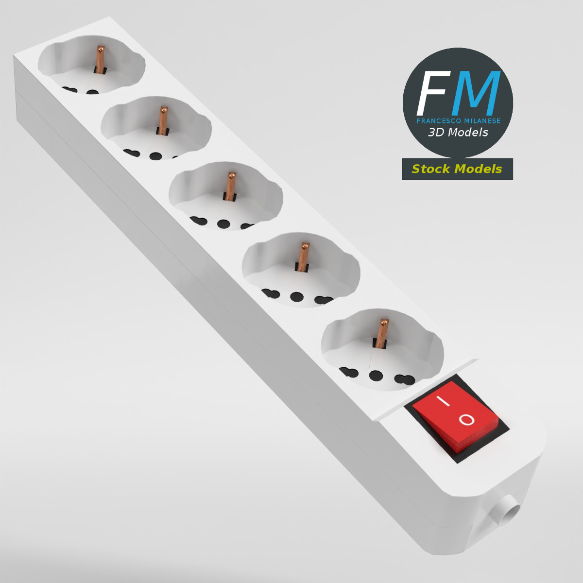 3D-Modell - Typ-F-Steckdosenleiste - 01