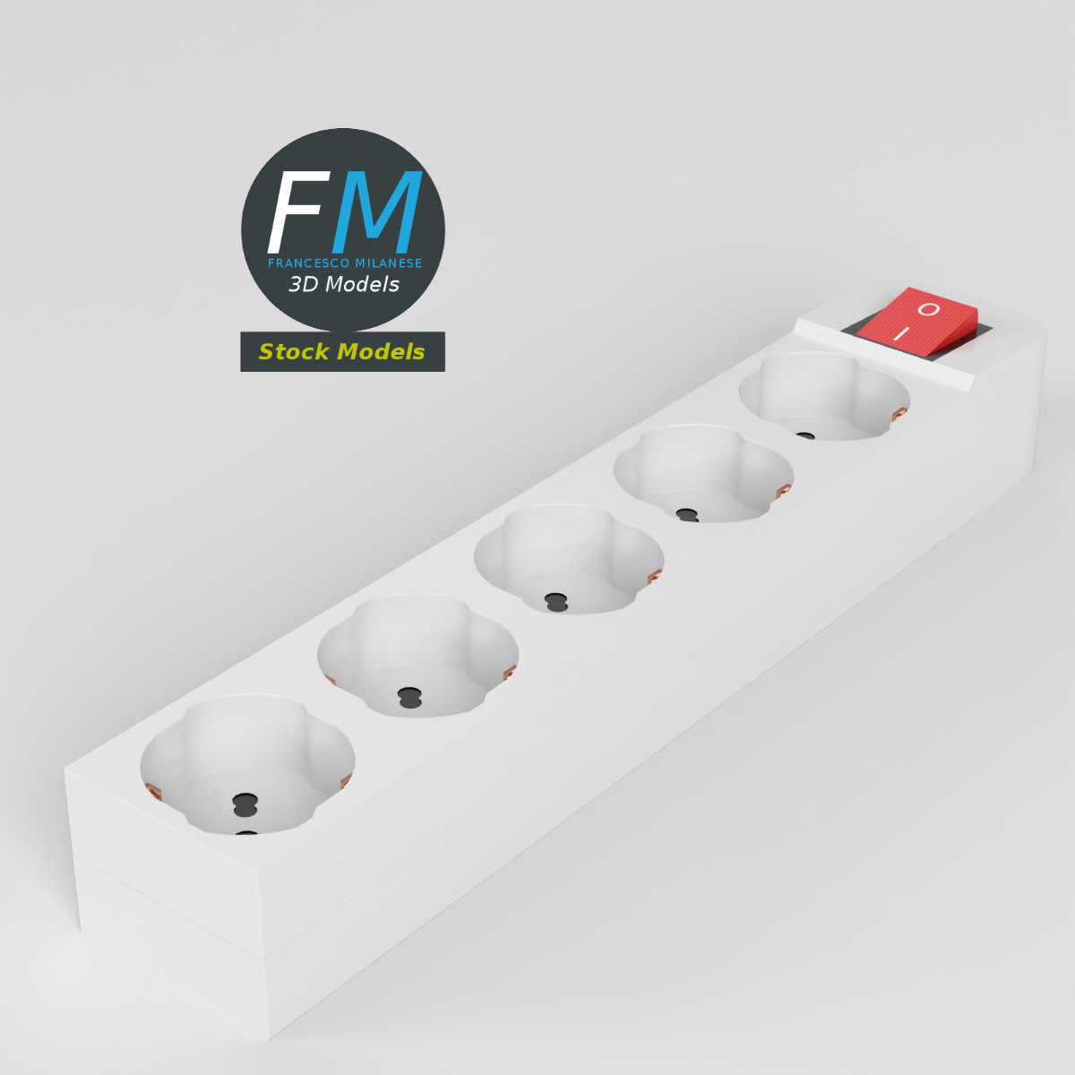 3D-Modell - Typ-F-Steckdosenleiste - 02
