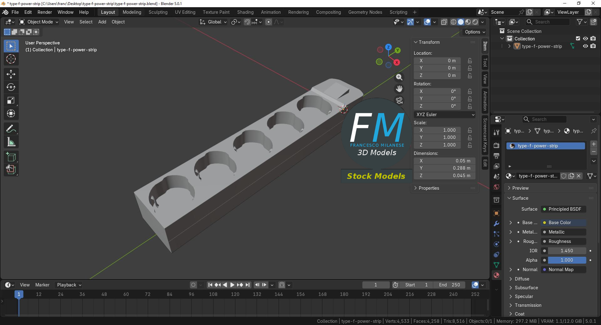 3D-Modell - Typ-F-Steckdosenleiste - 09