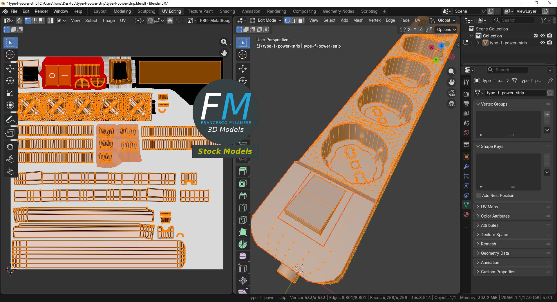 3D-Modell - Typ-F-Steckdosenleiste - 10