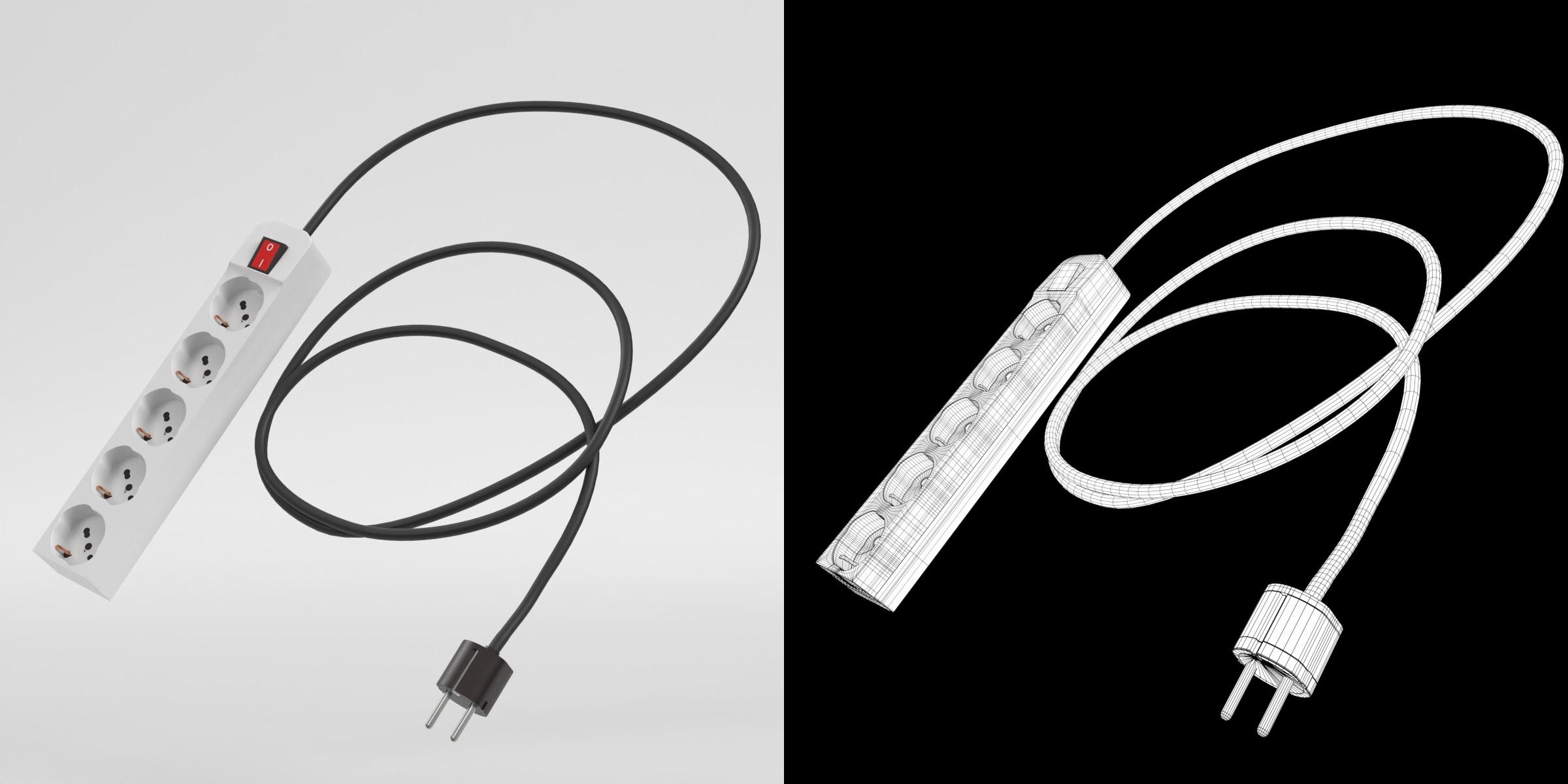 3D-Modell - Typ-F-Steckdosenleiste mit Stecker