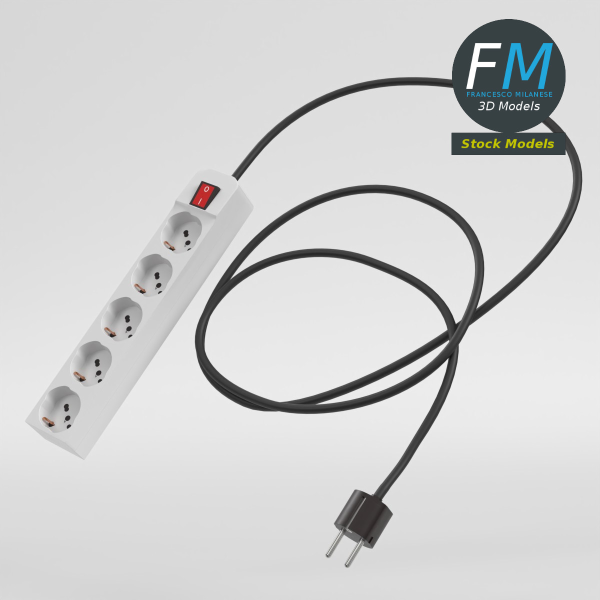 3D-Modell - Typ-F-Steckdosenleiste mit Stecker - 01