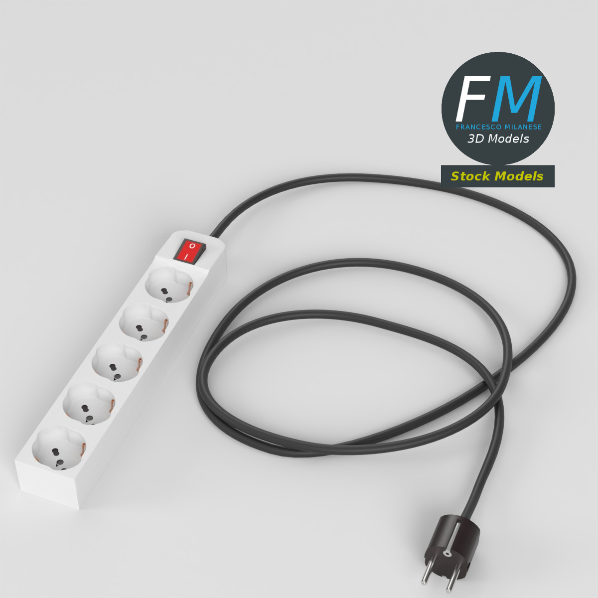 3D-Modell - Typ-F-Steckdosenleiste mit Stecker - 02