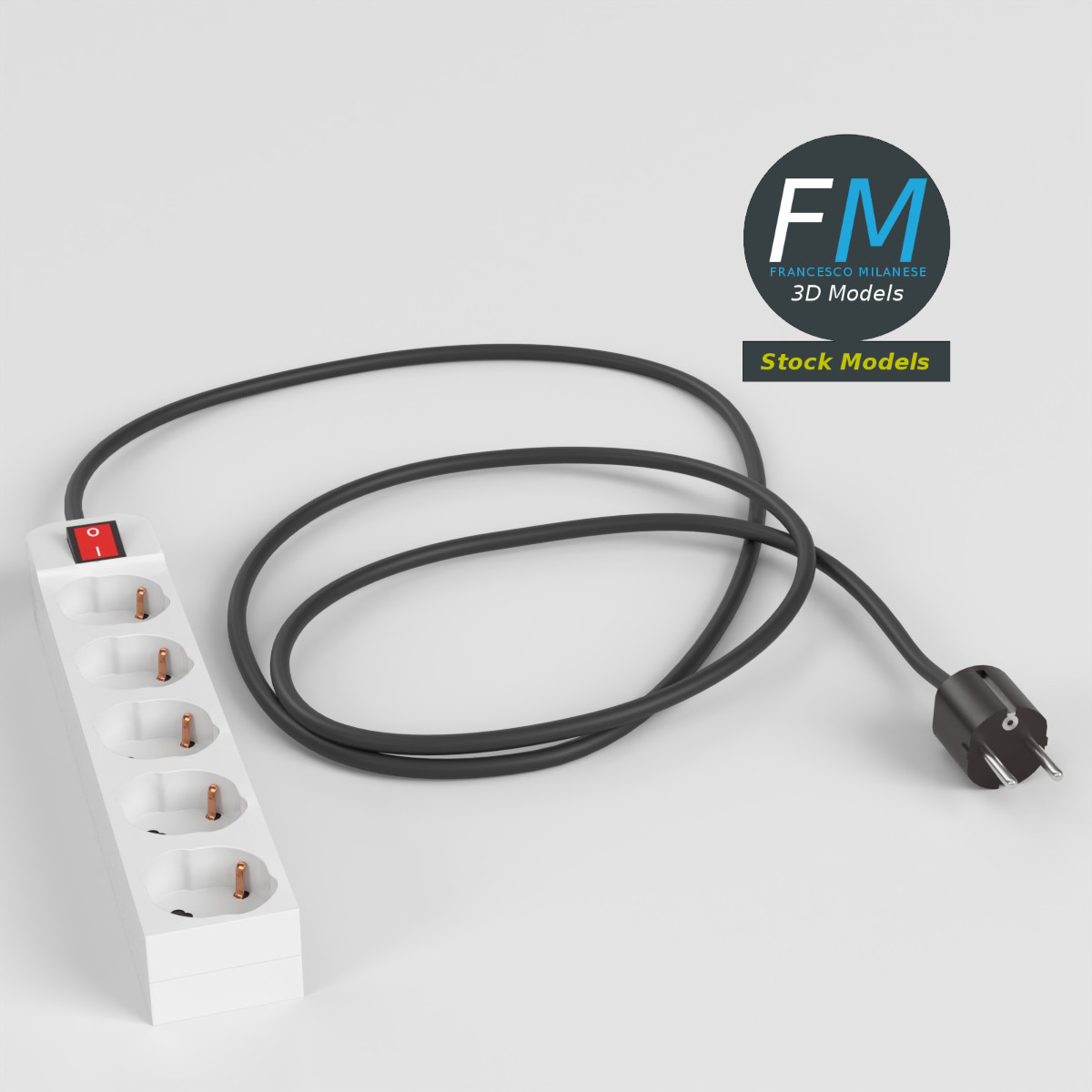 3D-Modell - Typ-F-Steckdosenleiste mit Stecker - 03