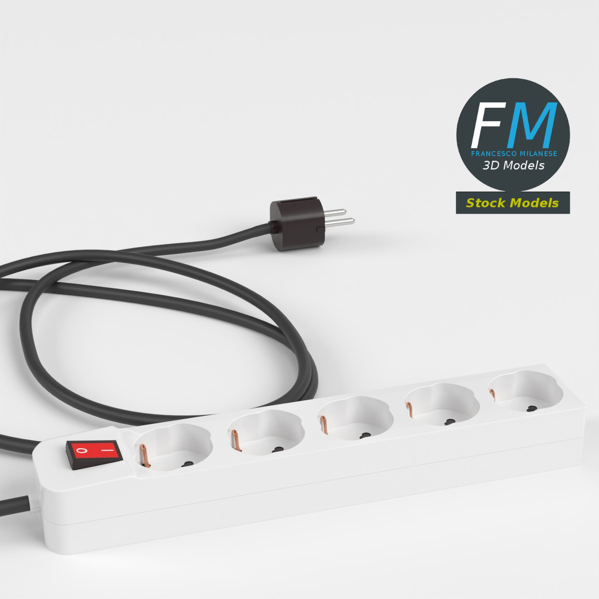 3D-Modell - Typ-F-Steckdosenleiste mit Stecker - 04