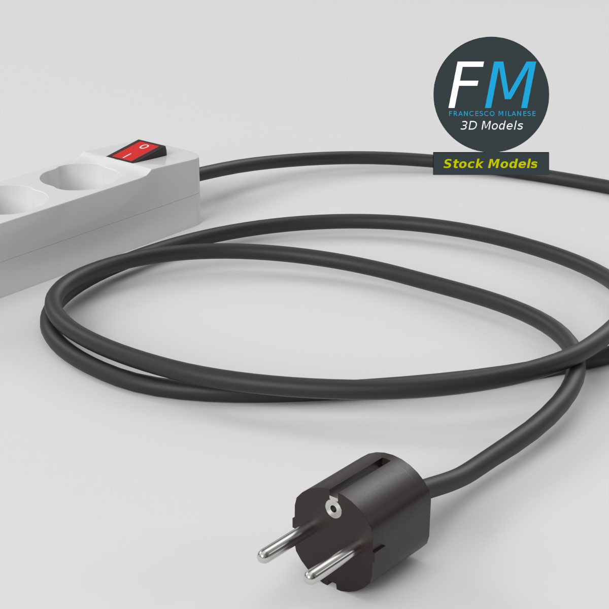 3D-Modell - Typ-F-Steckdosenleiste mit Stecker - 05