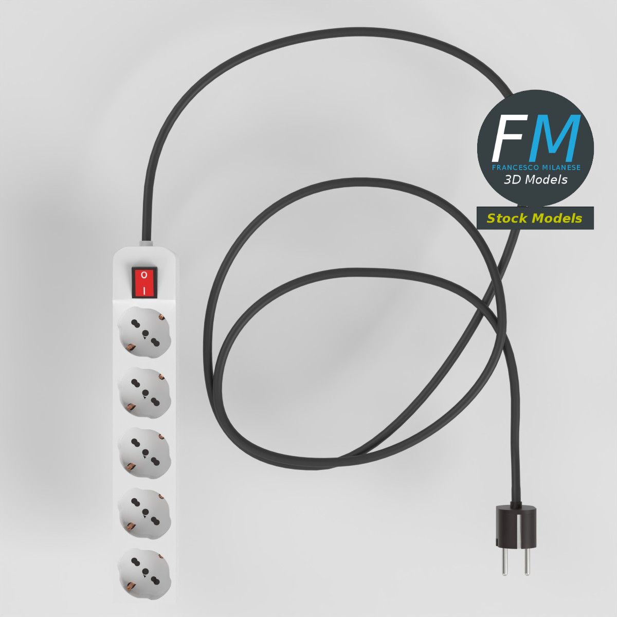 3D-Modell - Typ-F-Steckdosenleiste mit Stecker - 06
