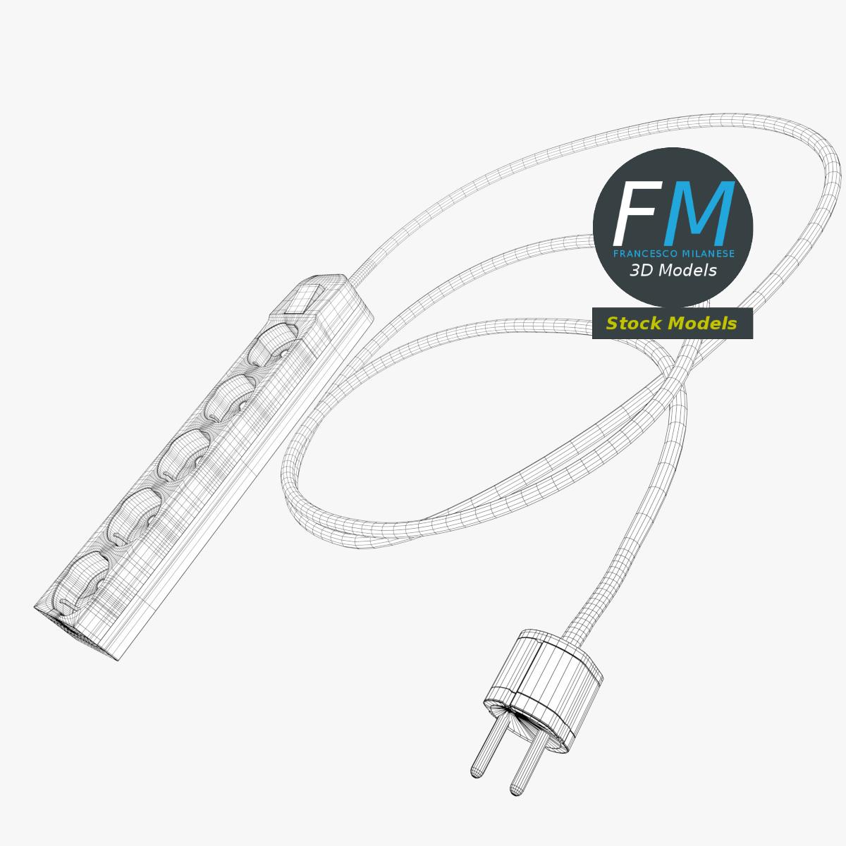 3D-Modell - Typ-F-Steckdosenleiste mit Stecker - 07