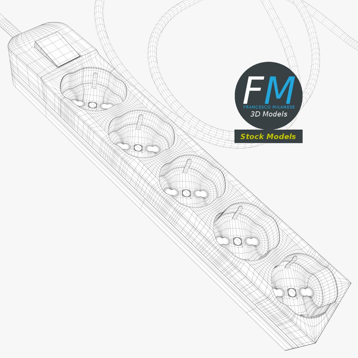 3D-Modell - Typ-F-Steckdosenleiste mit Stecker - 08