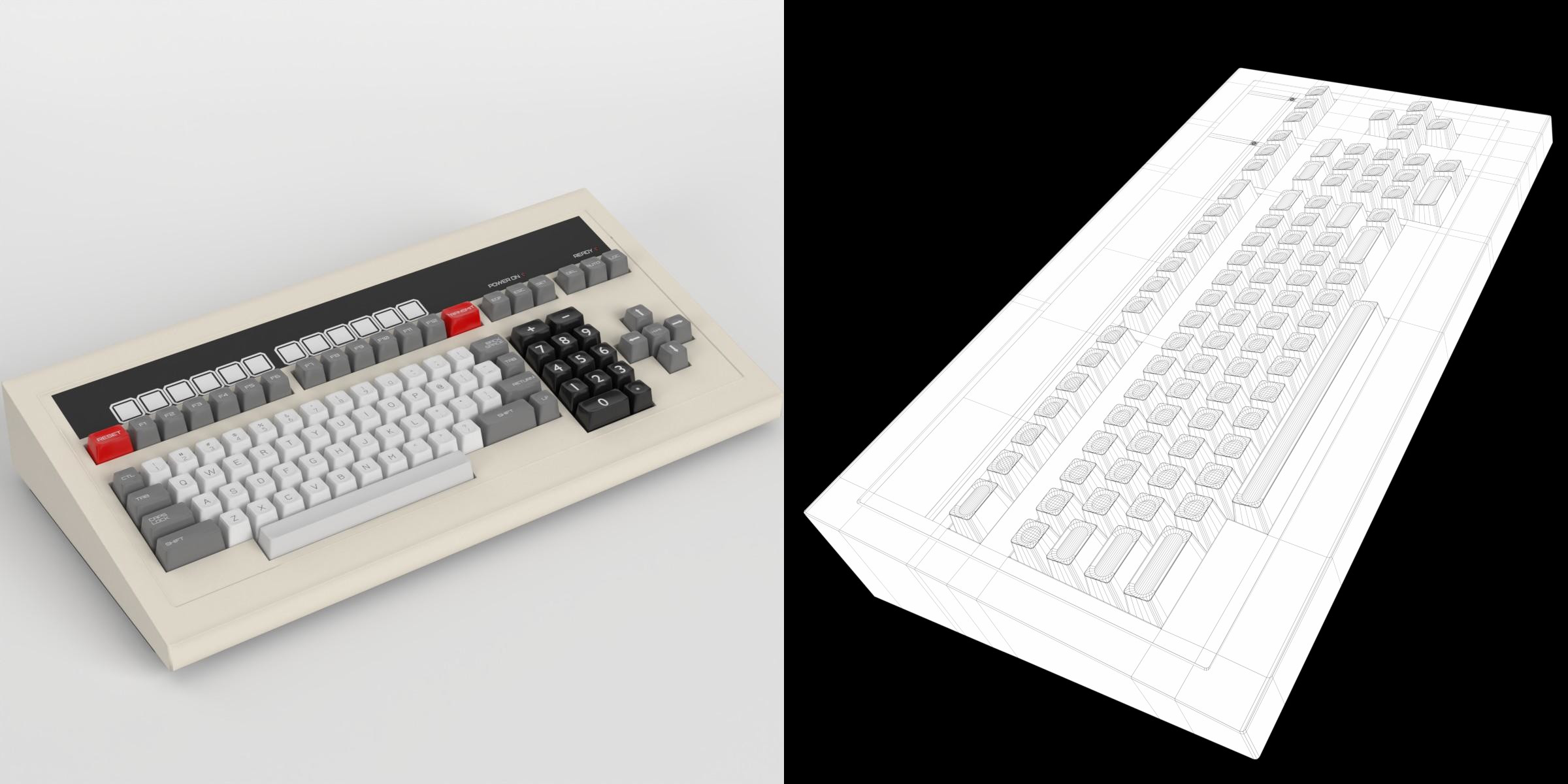 3D Model - Vintage Computer Terminal Keyboard