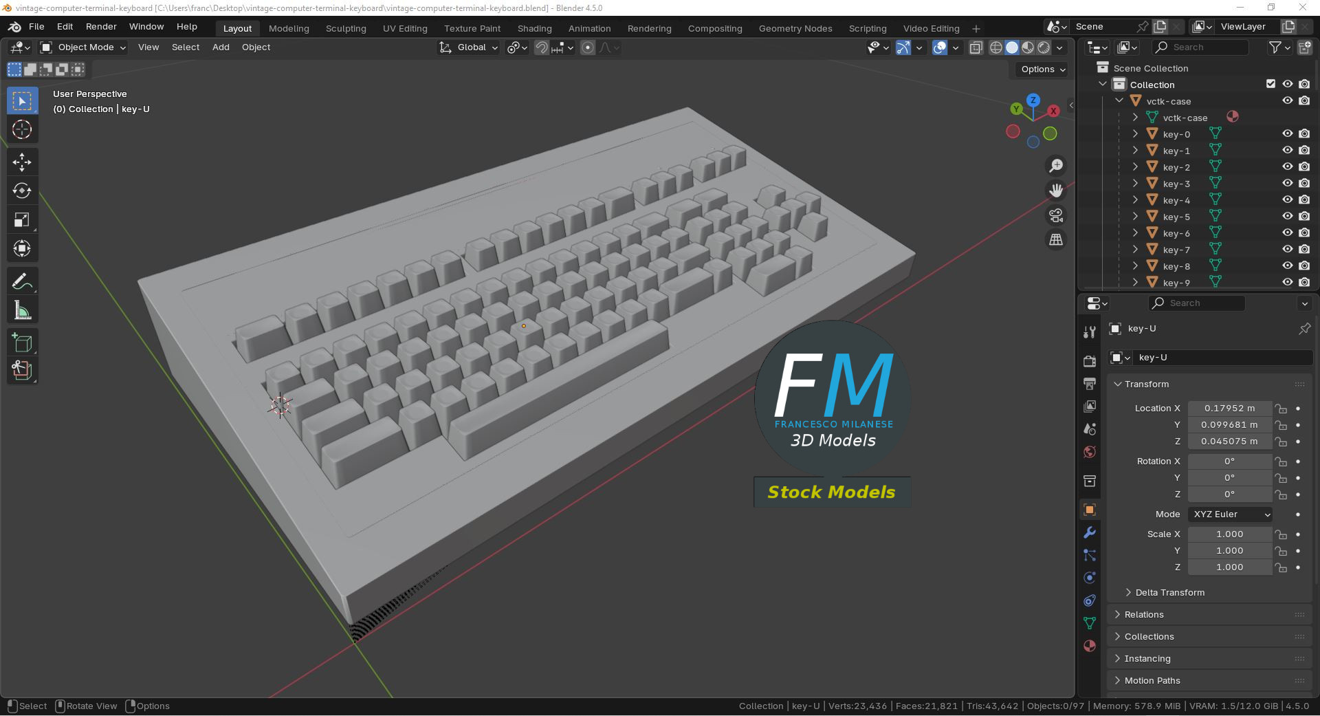 3D Model - Vintage Computer Terminal Keyboard - 09