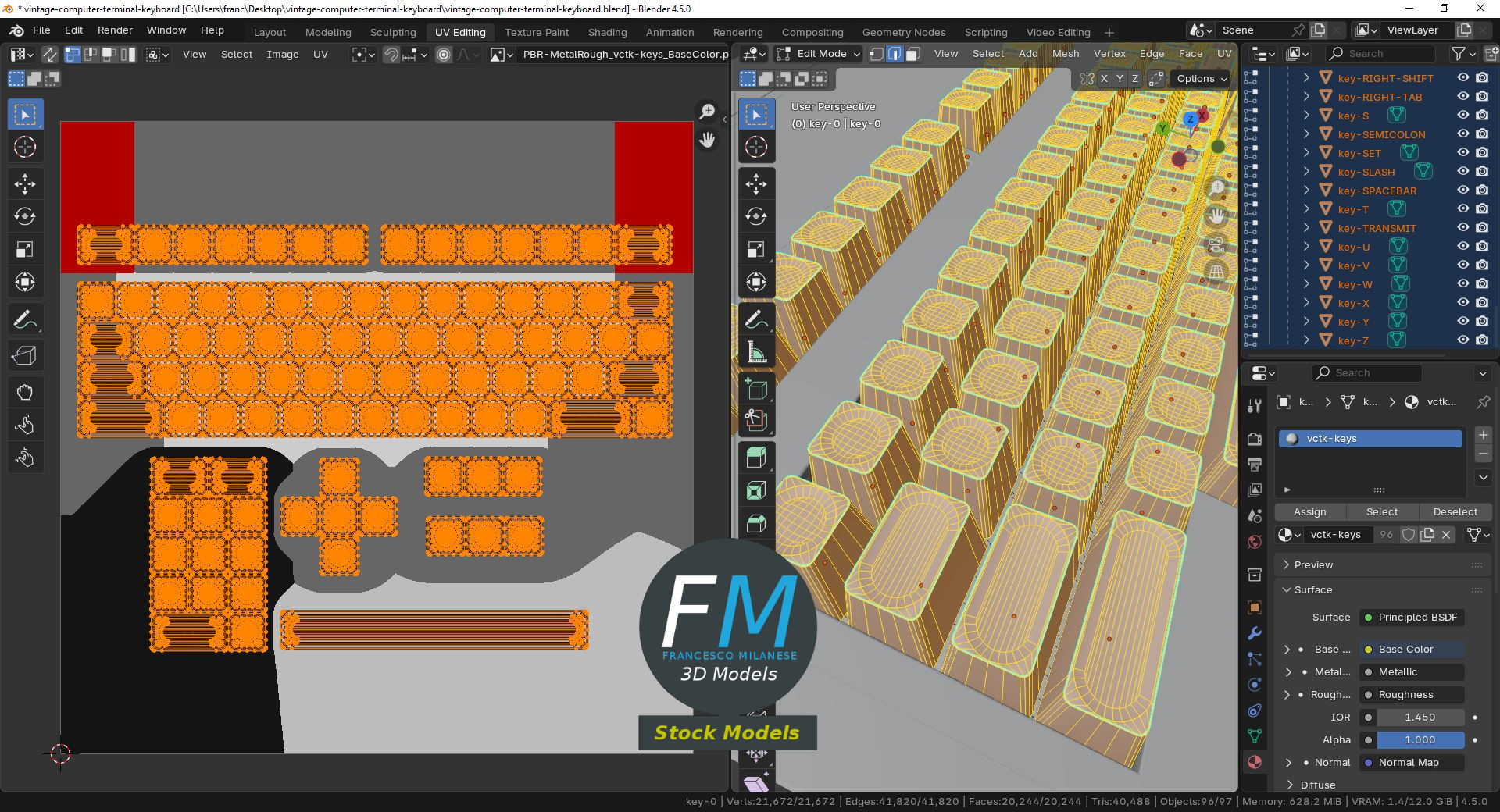 3D Model - Vintage Computer Terminal Keyboard - 10