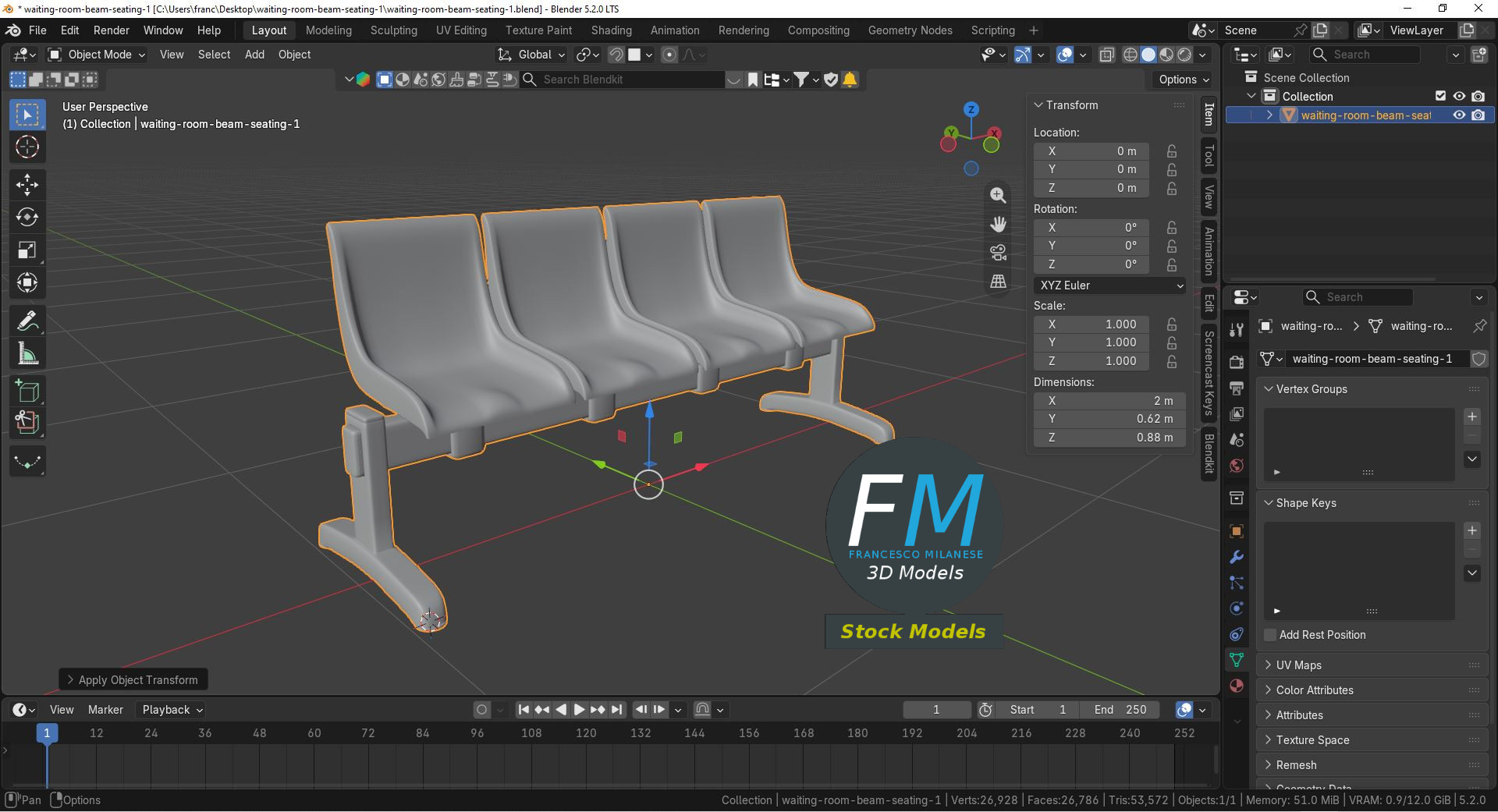 3D Model - Waiting Room Beam Seating 1 - 09