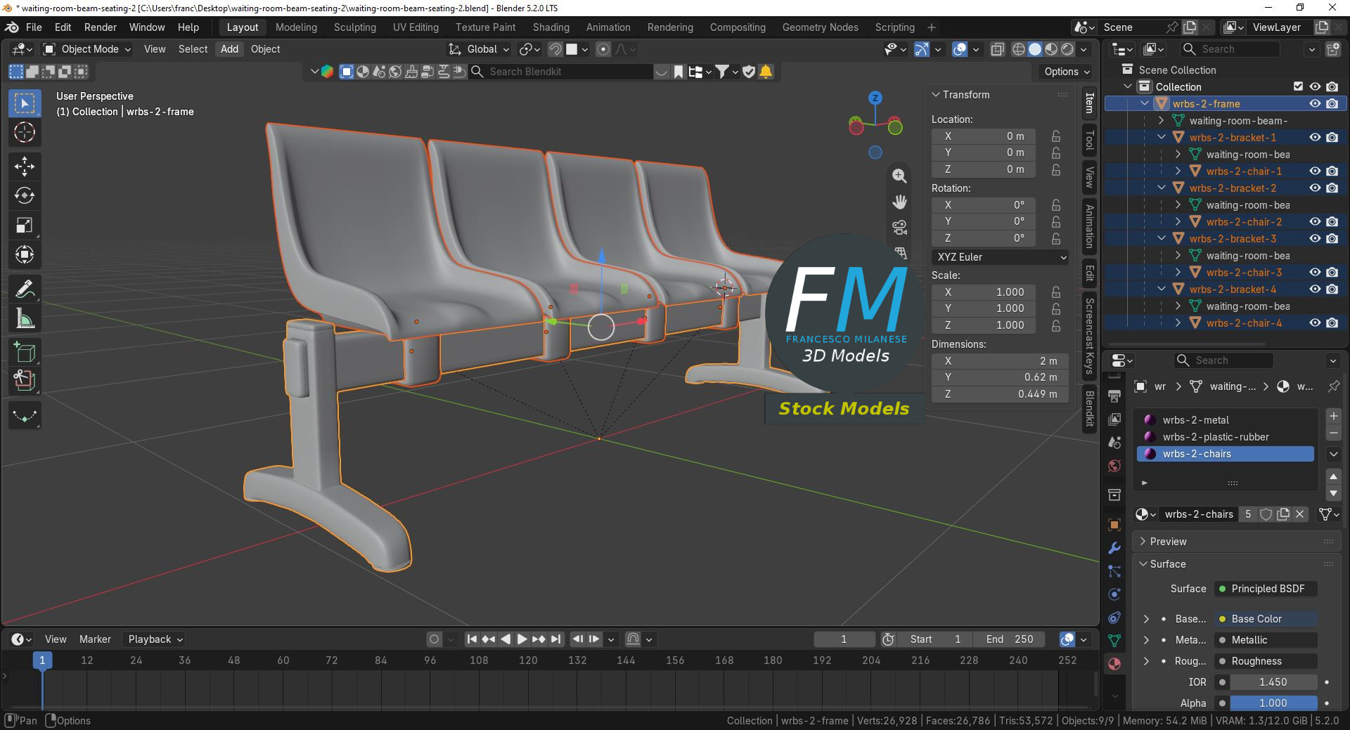 3D Model - Waiting room beam seating 2 - 09