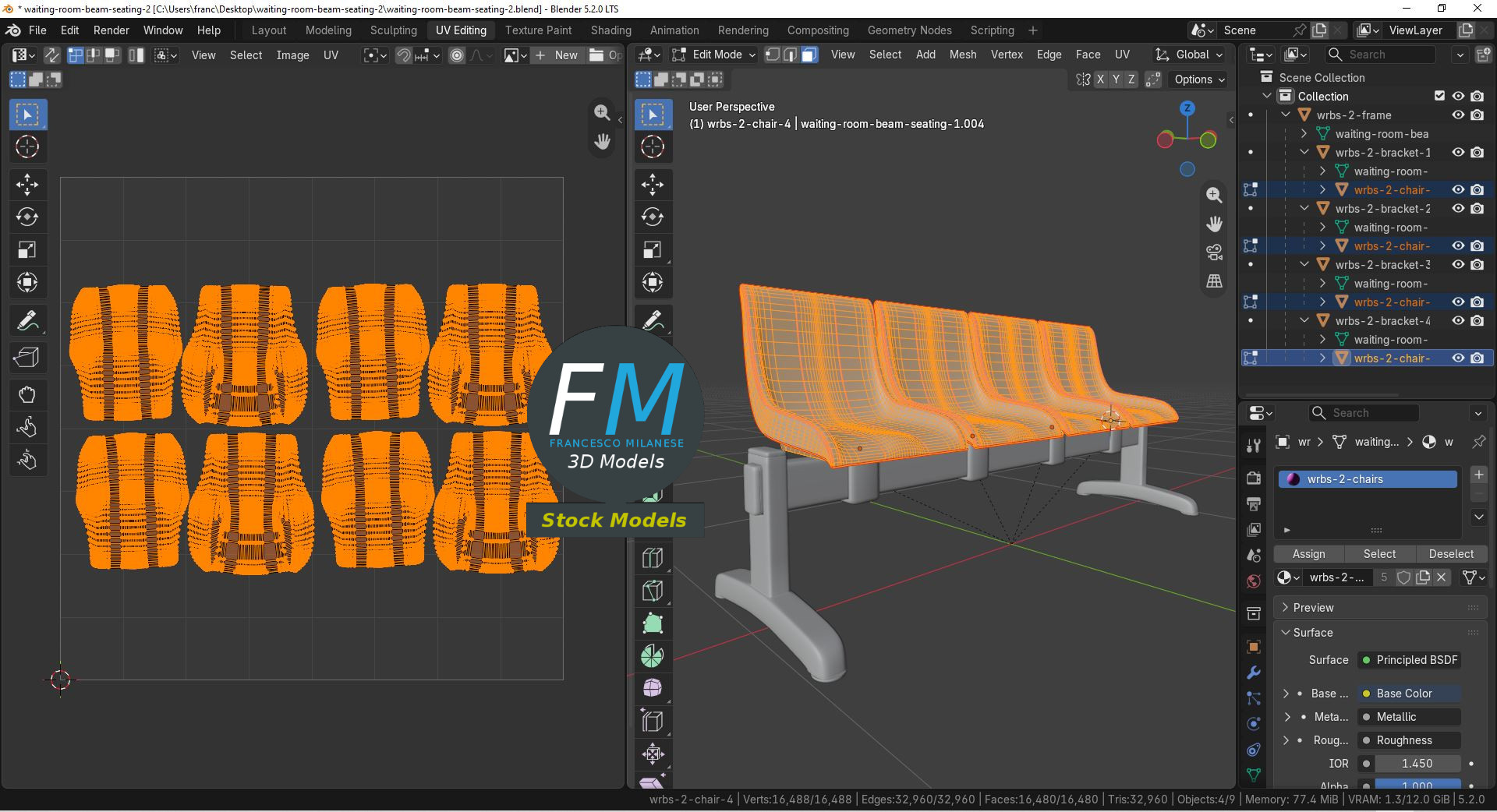 3D Model - Waiting room beam seating 2 - 10