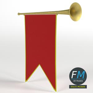 Small medieval trumpet with banner 3D Model