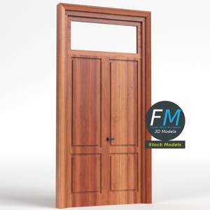 Wooden door with transom window PBR 3D Model