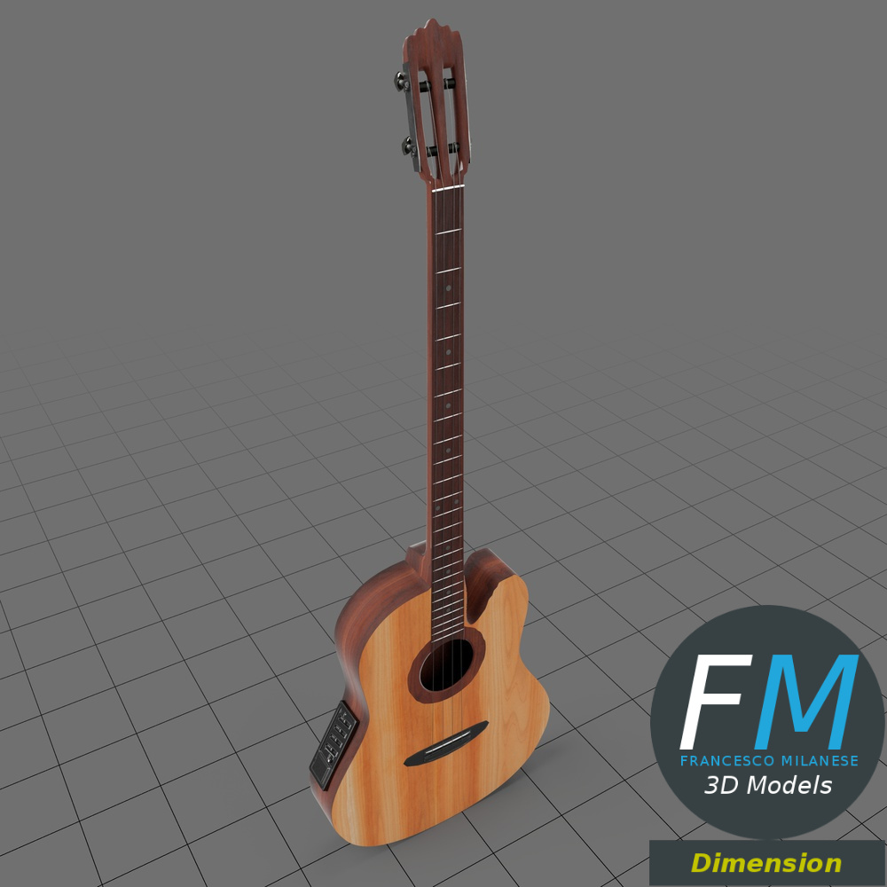 Acoustic bass guitar Adobe Dimension 3D Model