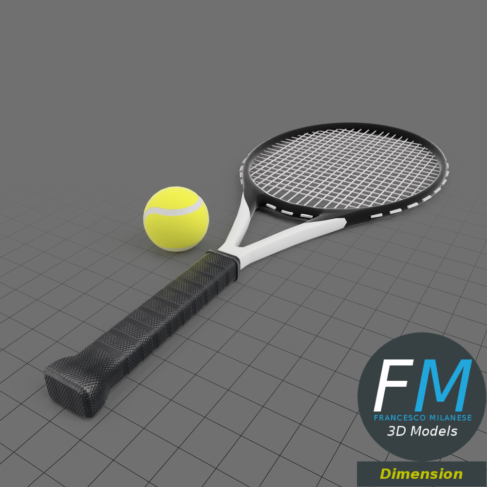 Tennis ball and racket set Adobe Dimension 3D Model