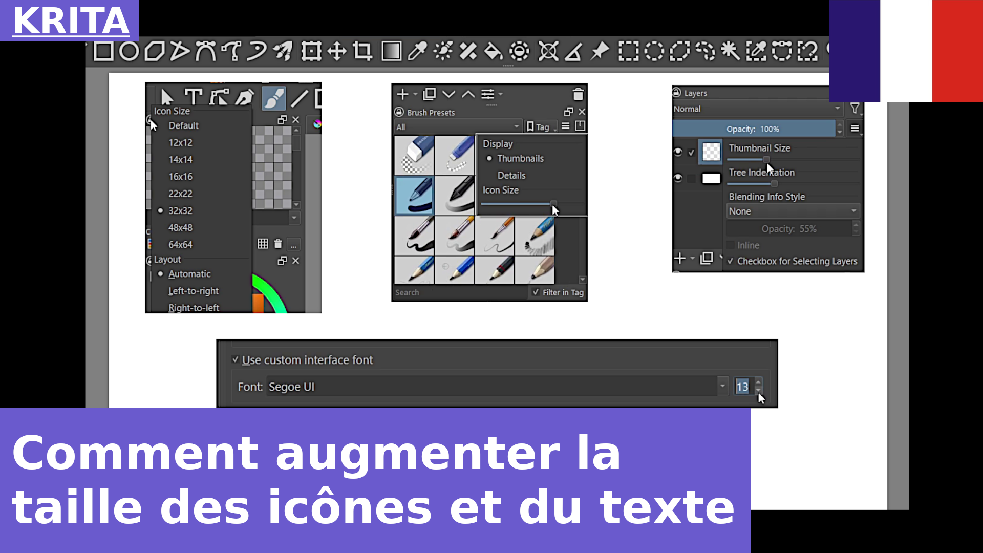Krita, notions de base de l’interface utilisateur : comment augmenter la taille des icônes et du texte