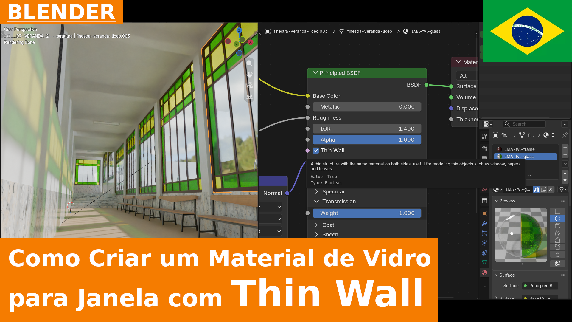Como Criar um Material de Vidro para Janela com Thin Wall | Tutorial do Blender 5.2