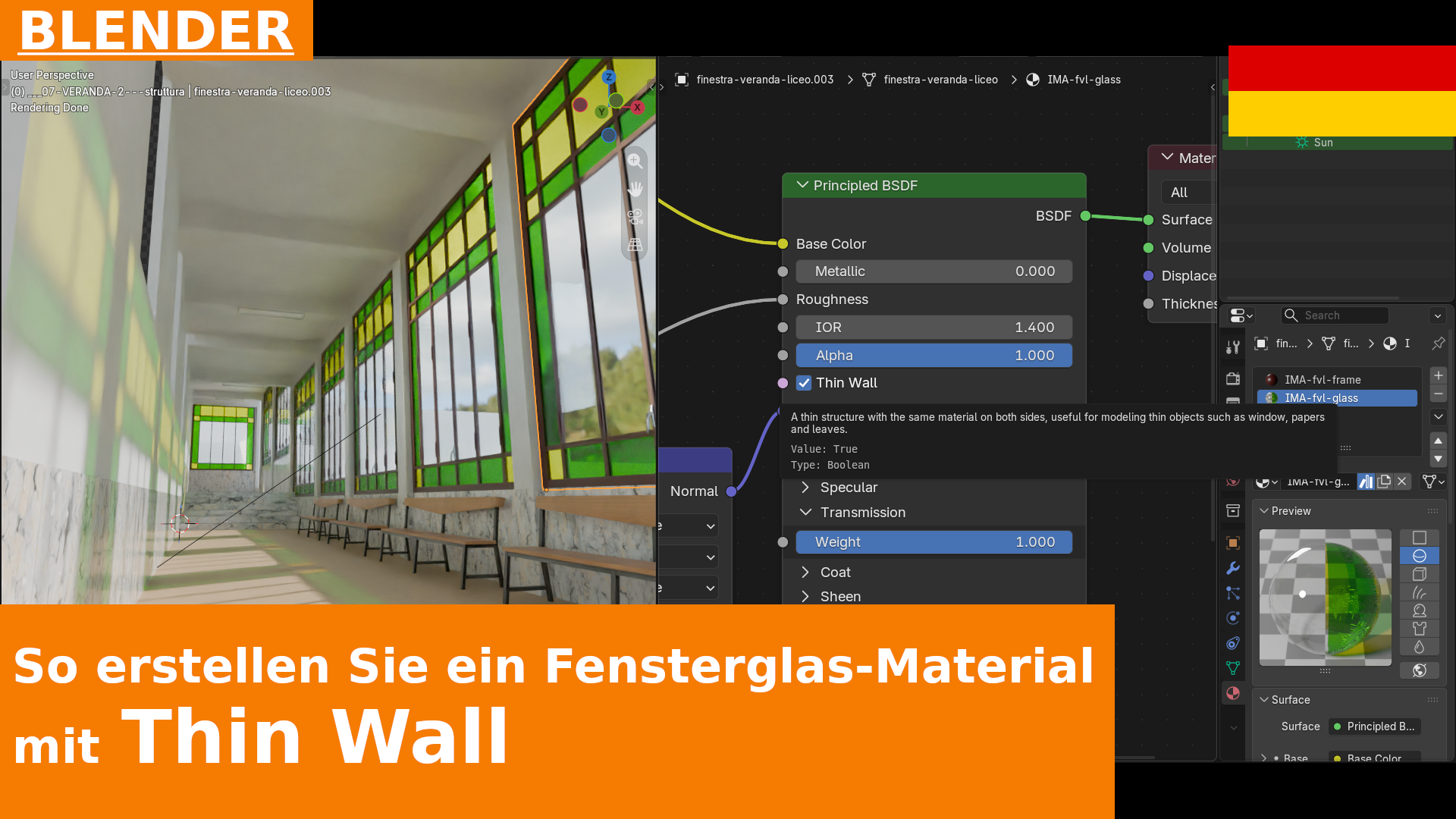So erstellen Sie ein Fensterglas-Material mit Thin Wall | Blender 5.2 Tutorial