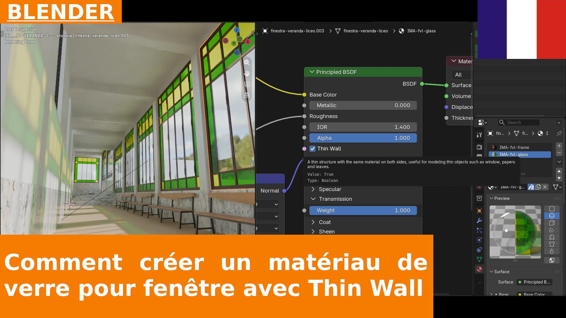 Comment créer un matériau de verre pour fenêtre avec Thin Wall | Tutoriel Blender 5.2