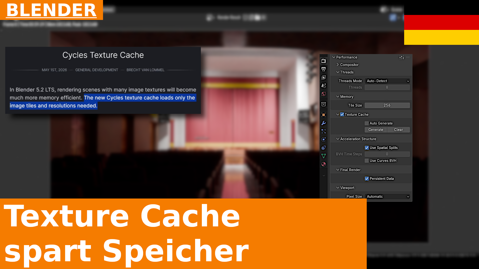 So rendern Sie texturintensive Szenen und vermeiden Out-of-Memory-Fehler mit Unpack und Texture Cache | Blender 5.2 Tutorial