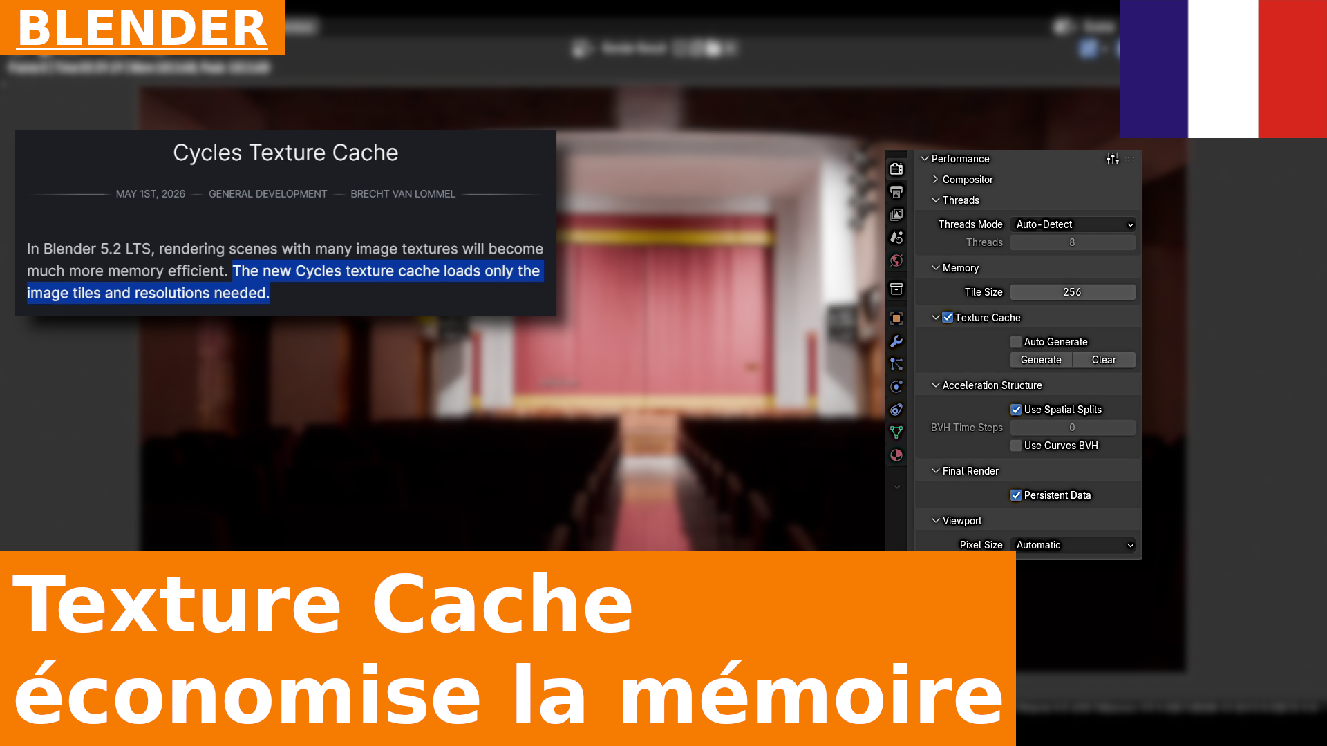 Comment effectuer le rendu de scènes riches en textures et éviter les erreurs de mémoire insuffisante avec Unpack et Texture Cache | Tutoriel Blender 5.2