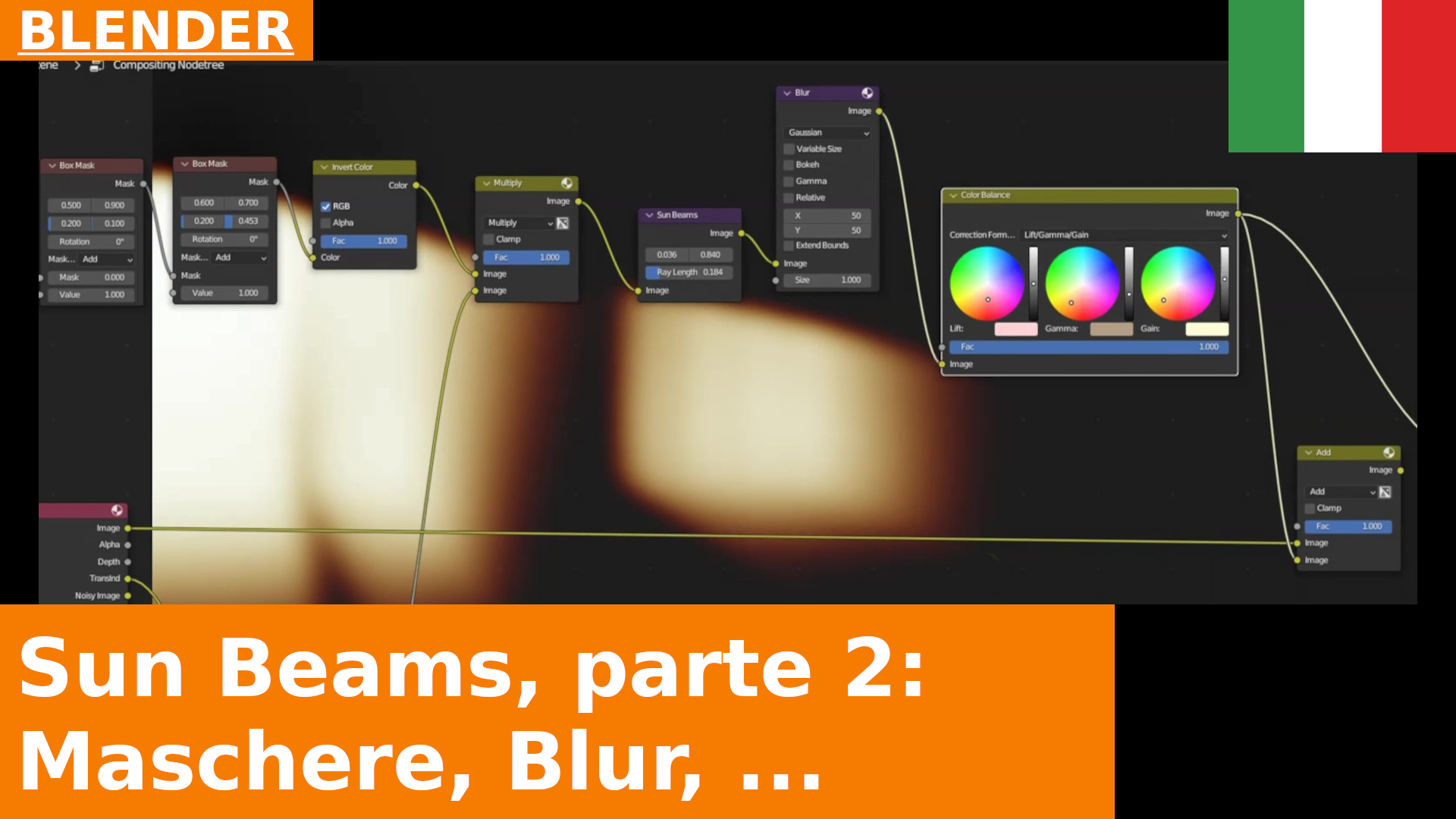 Blender Compositing tutorial - Sun Beams, part 2: Masks, Blur, Color Balance