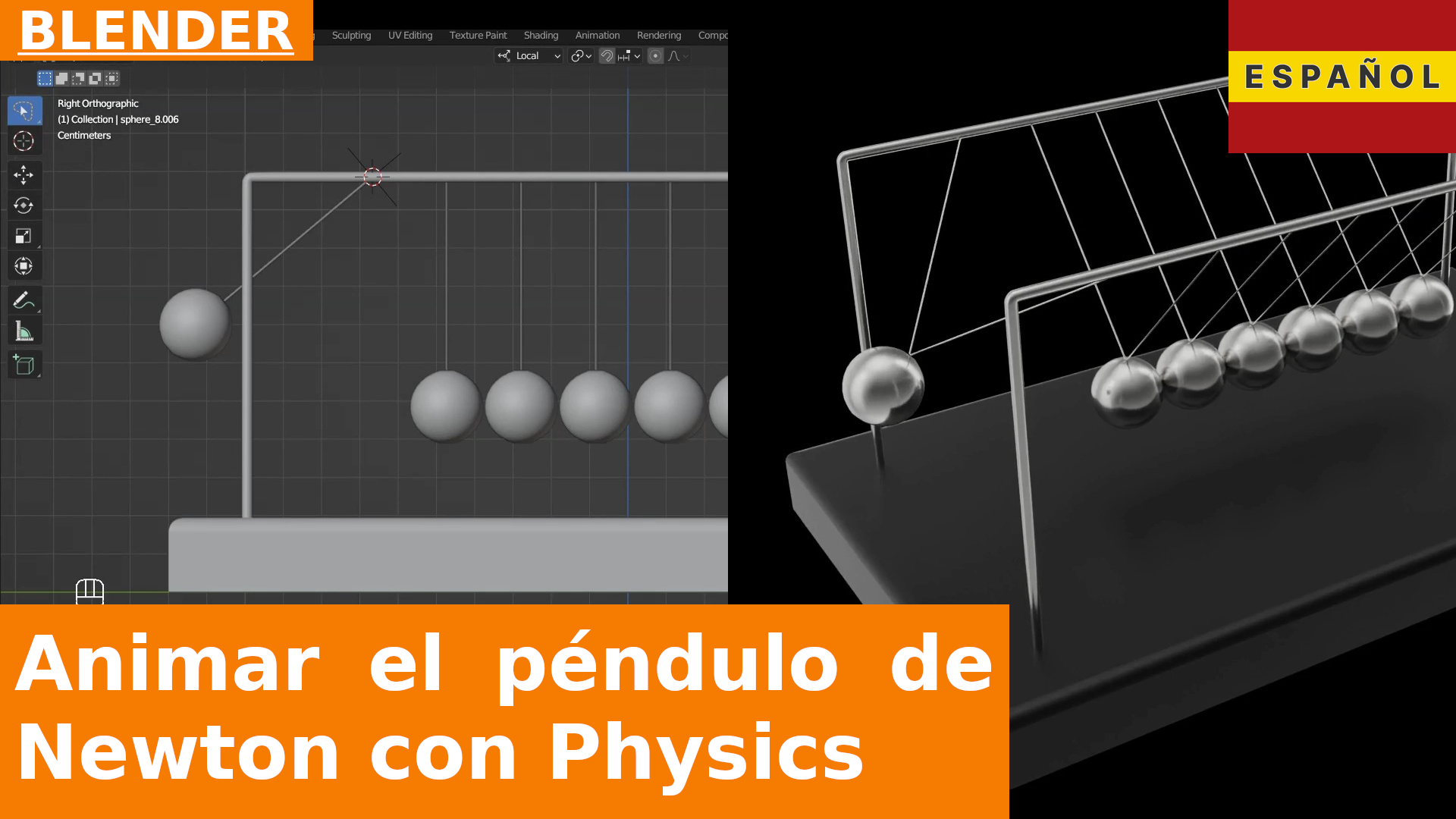 BLENDER - Animar la cuna de Newton con cuerpos rígidos y la restricción Hinge