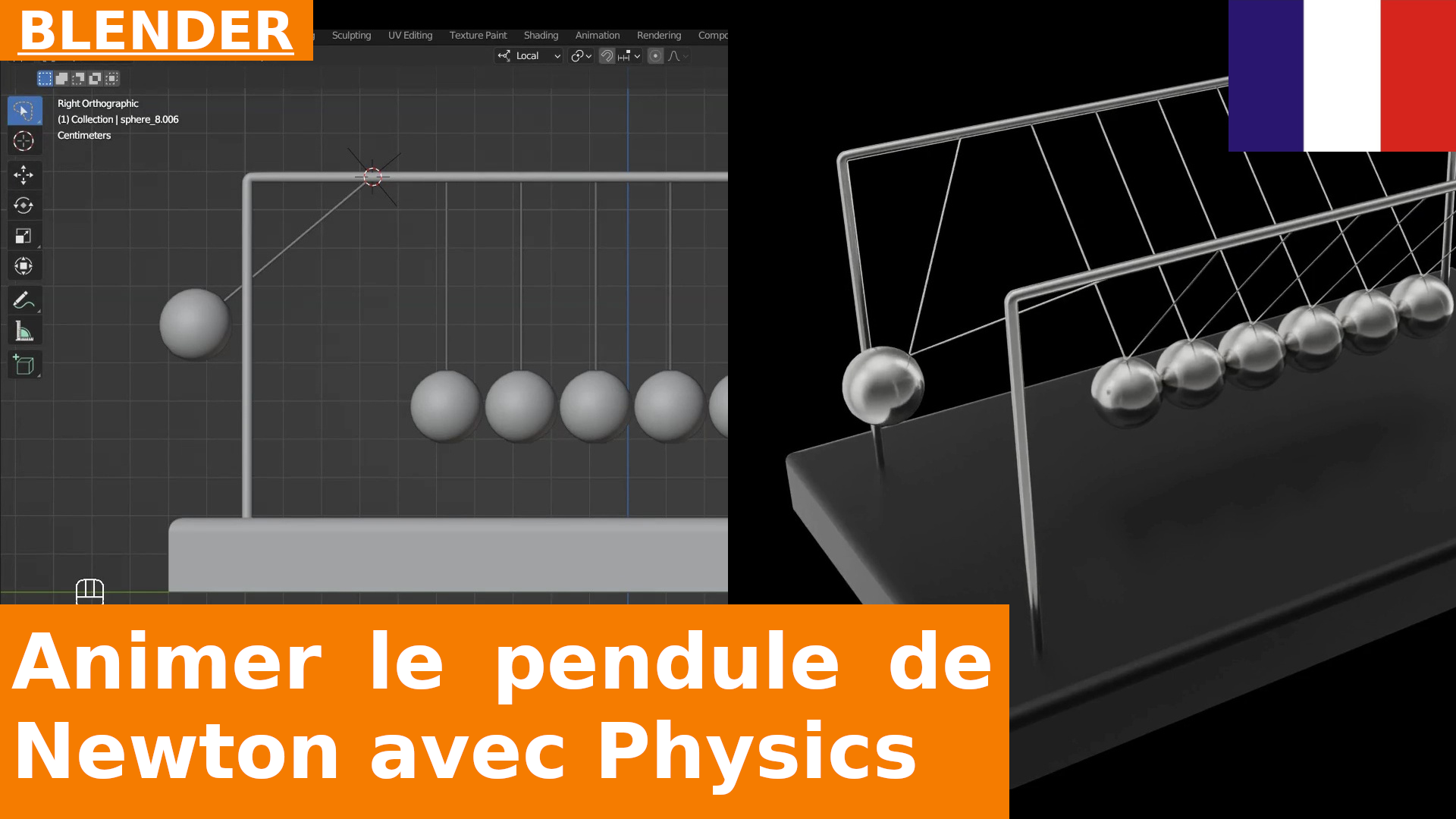 BLENDER - Animer le pendule de Newton avec des corps rigides et la contrainte Hinge