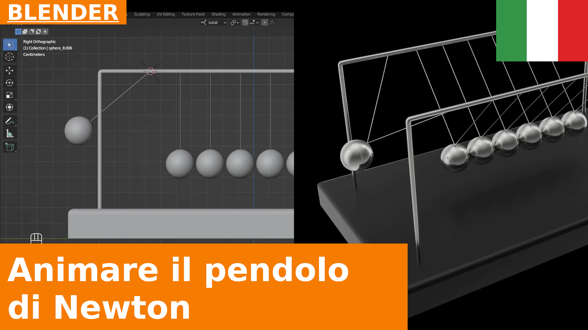 Blender - Animare il pendolo di Newton con Rigid Body e il Constraint Hinge