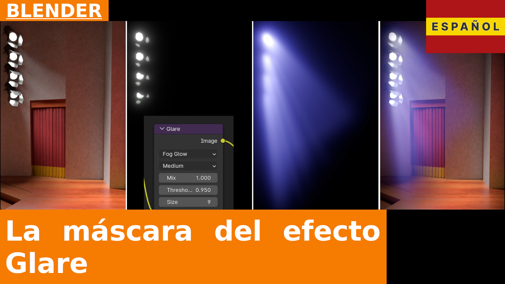 BLENDER 4.1 - Composición: configurar Mix en 1 en el filtro Glare para obtener el efecto como una máscara