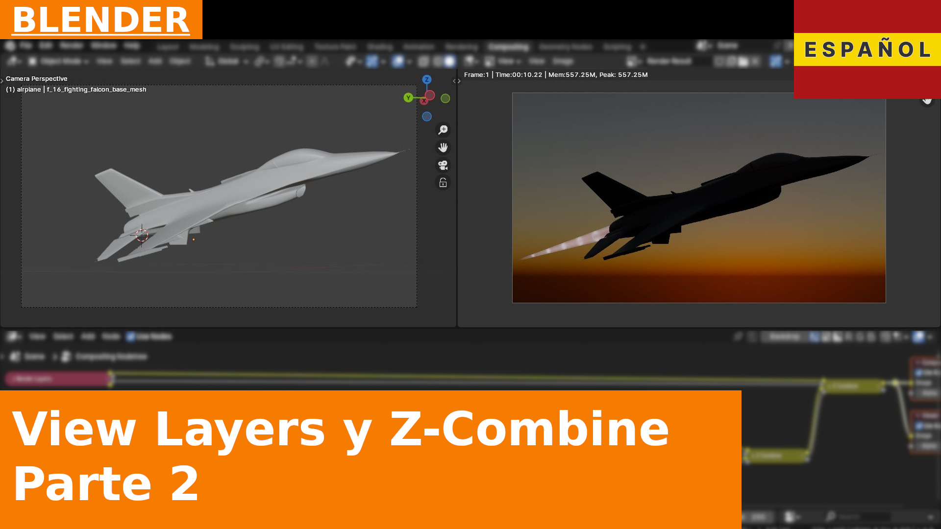 Capas de Vista y complemento de Z-Combine: after burners | Composición en Blender 4.1