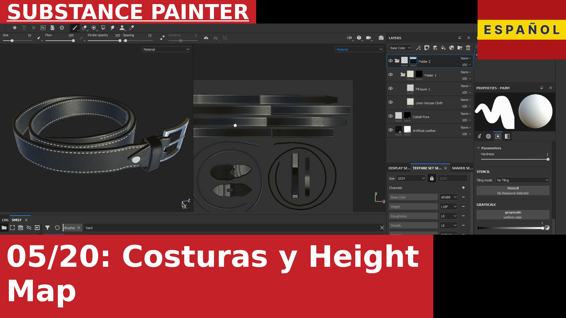 Substance Painter: Costuras en relieve utilizando pinceles sobre máscaras y mapas de altura