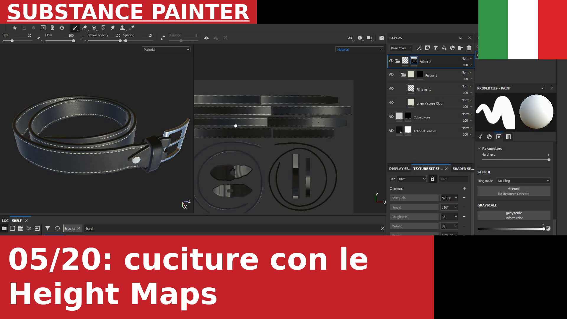 Substance Painter: cuciture in rilievo con pennelli su maschere e Height Maps