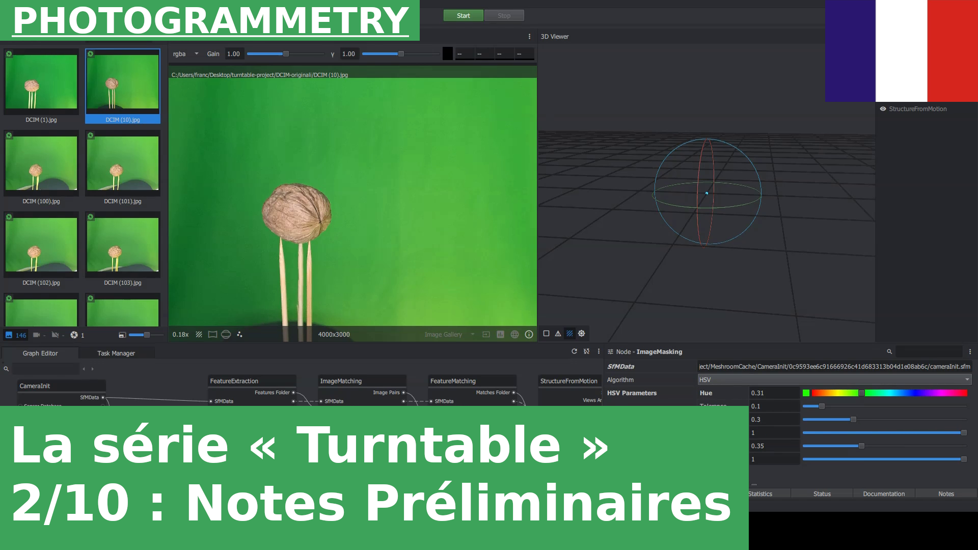 02 : Création d’un nouveau projet Meshroom et remarques préliminaires | Série de tutoriels sur la photogrammétrie sur plateau tournant