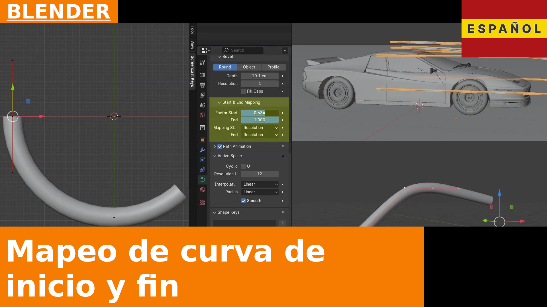 Cómo hacer que la geometría aparezca y desaparezca en una curva en Blender con Start y End Mapping | Tutorial