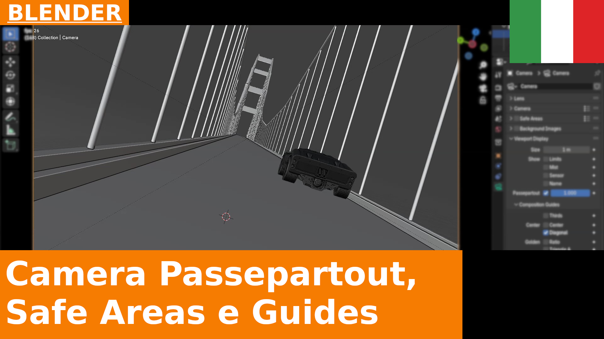 Passepartout, Safe Areas e Composition Guides della telecamera virtuale in Blender