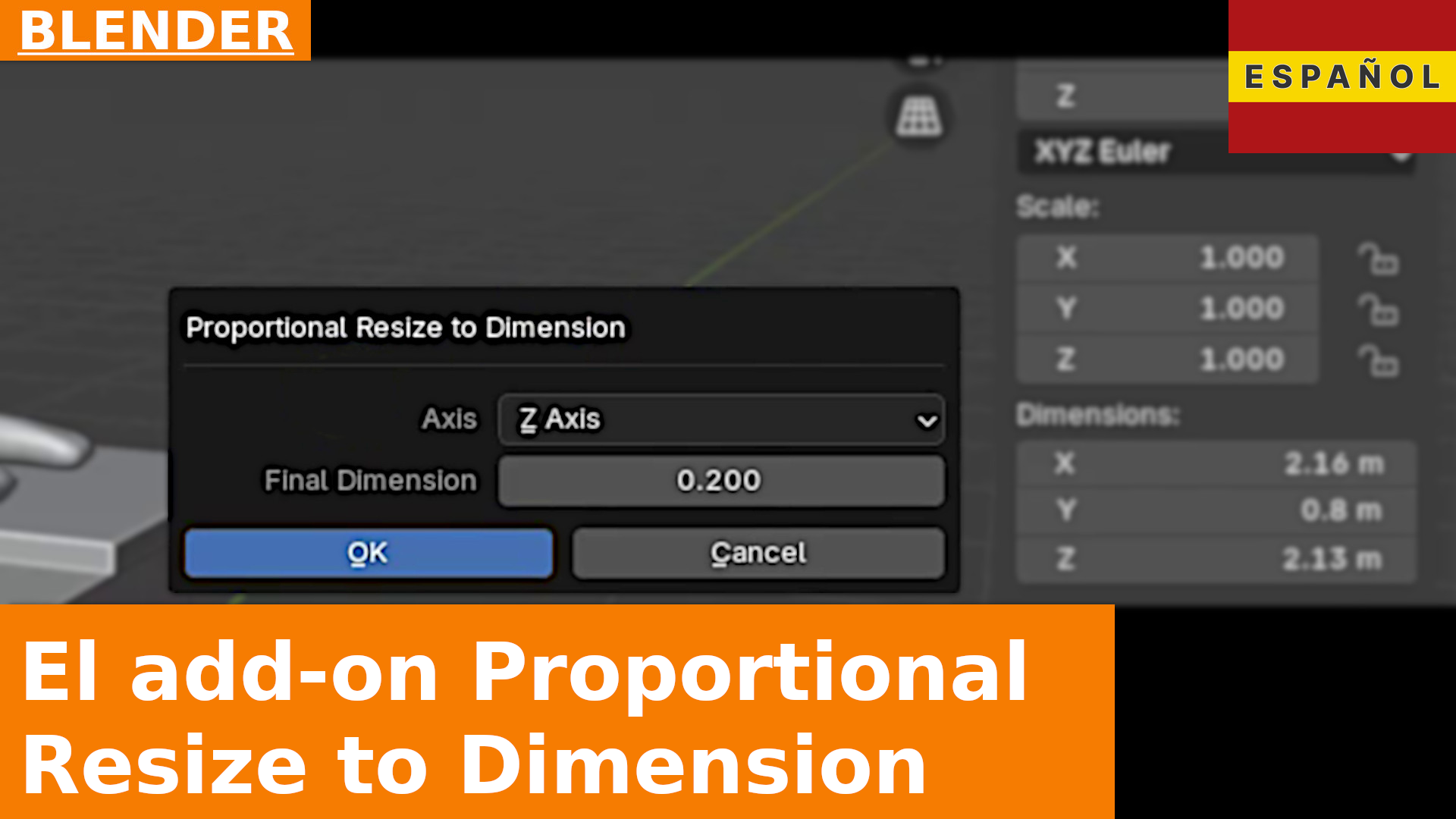 Cómo usar el complemento Proportional Resize to Dimension en Blender 4.3 | Tutorial