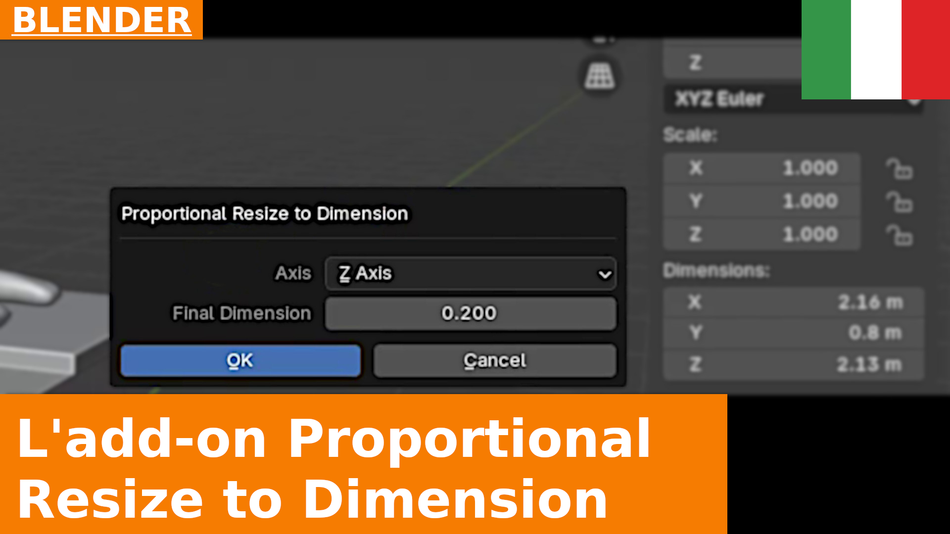 Come utilizzare l'add-on Proportional Resize to Dimension in Blender 4.3 | Tutorial
