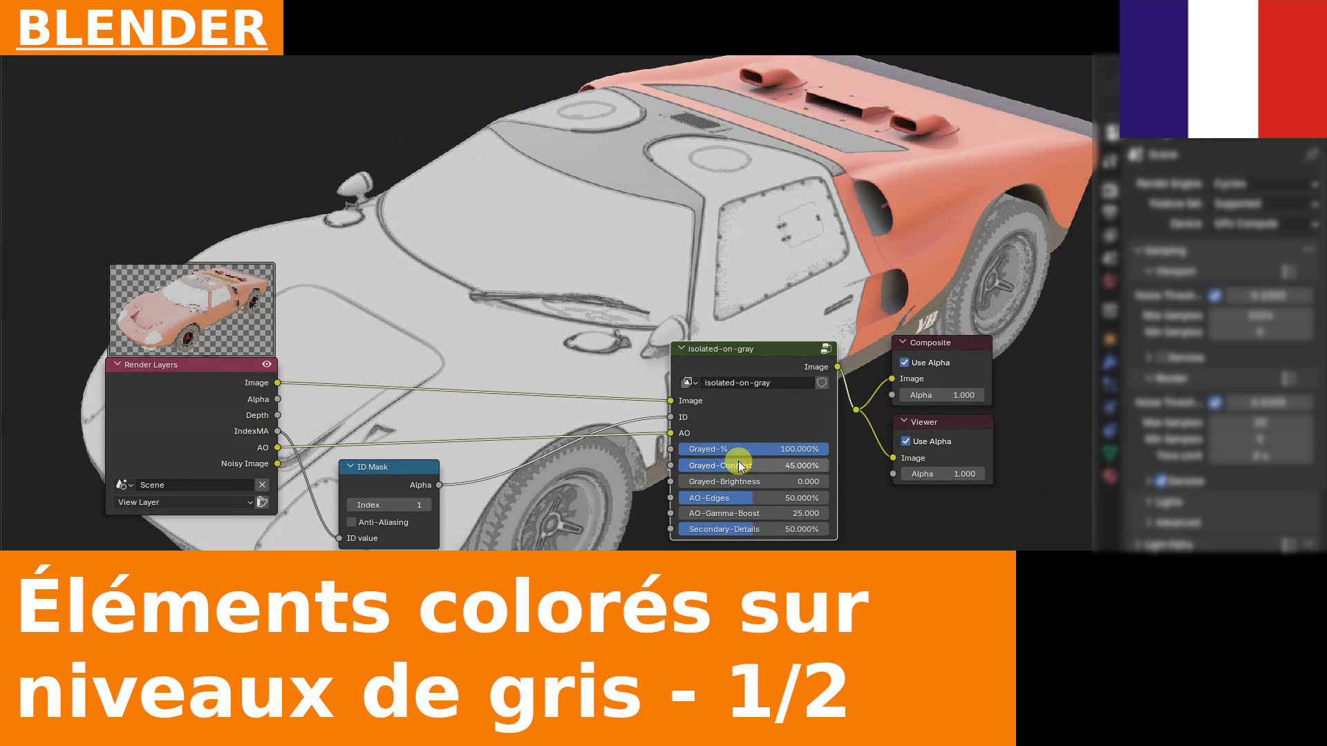 Rendu partiellement en couleur, partiellement en niveaux de gris | Un groupe de compositing gratuit pour Blender | Tutoriel 1 sur 2