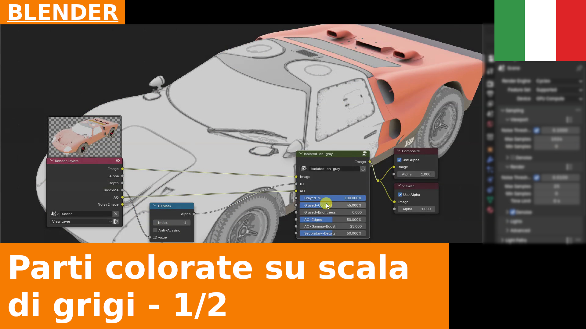 Parte di rendering a colori, parte in grigio | Gruppo di Compositing per Blender in regalo | Tutorial 1  di 2